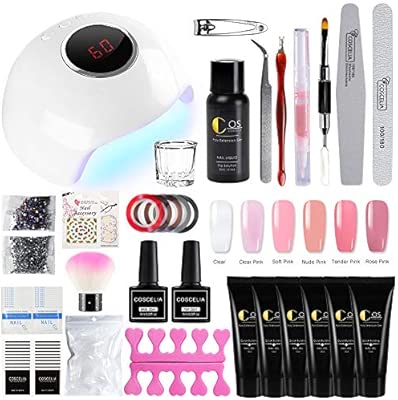 Saint Acior Lot De 6pc Poly Extension Construction Gel Faux Ongle 24w Uv Lampe Led Quick Building à Ongle Basecoat Topcoat Cleanser Plus Stickers