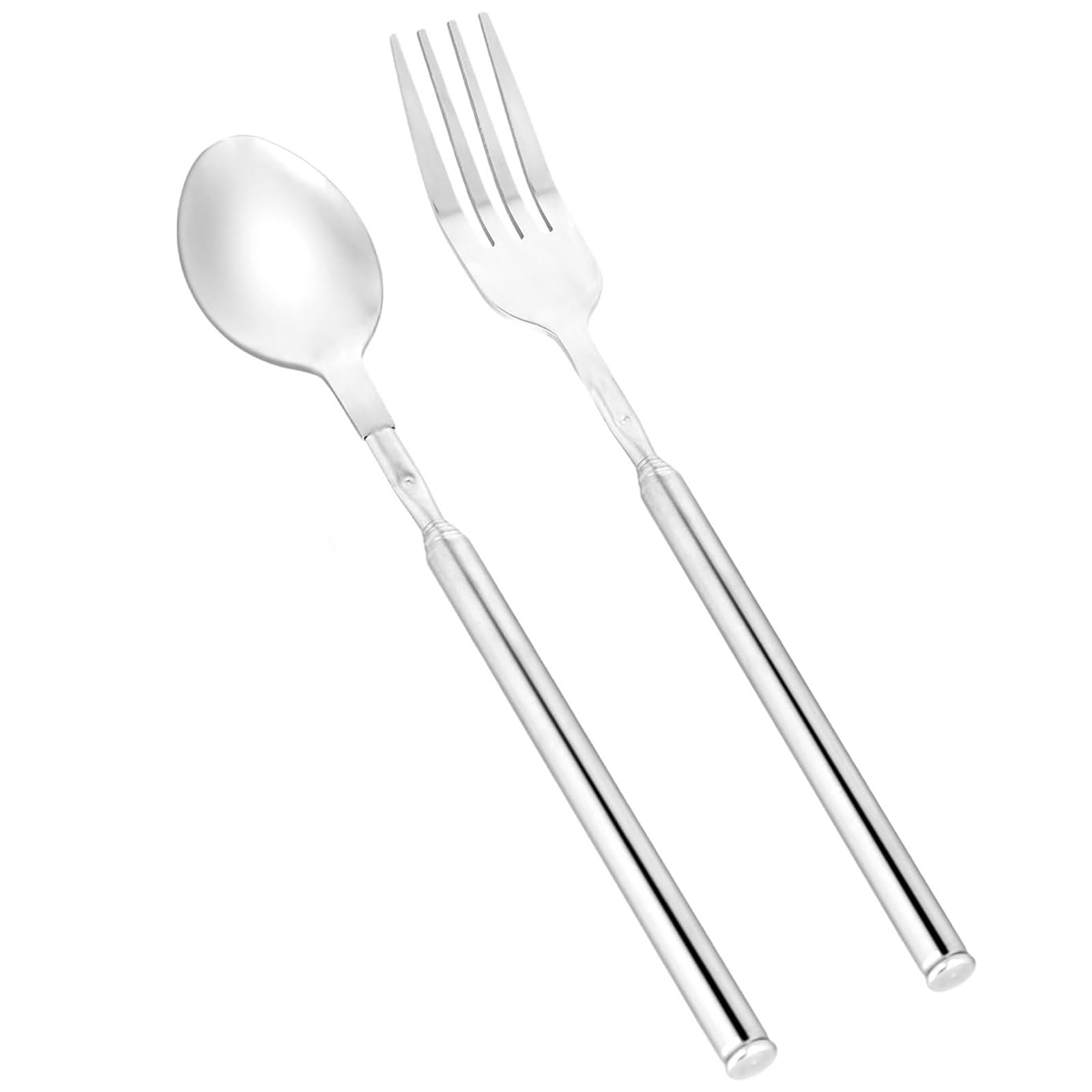 CVNRCLP 25.2" Extendable Stainless Steel Fork and Spoon Set - Telescopic Cutlery for BBQs, Fruits, and Dining - Retractable Long Fork and Spoon Extenders for Convenient Tableware
