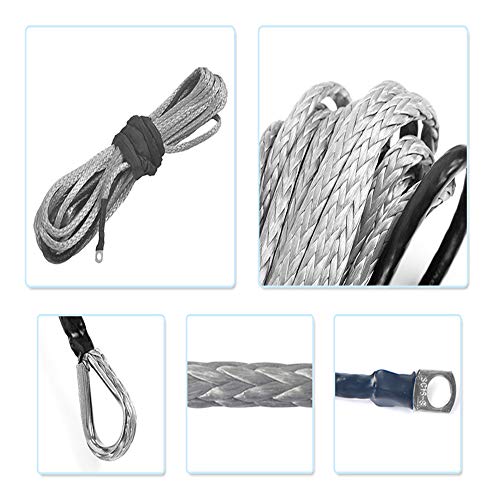 Synthetic Winch Rope, Durable 7000 LBS for ATV UTV KFI Vehicle Car Motorcycle, 1/4" × 49.2 ft, Grey - Thumbnail 3
