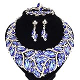 WANG Bridal Costume Jewelry Sets Crystal Choker Necklace Earrings Ring Bracelet Set for Wedding Party Dress with Gift Box