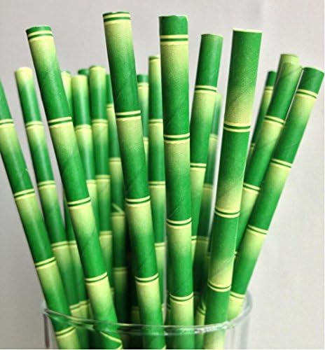Promices 100pcs Paper Straws,Bamboo Striped Drinking Paper Straws Christmas Wedding Decoration