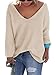 Nulibenna Women's Casual Autumn Thin V Neck Knit Pullover Solid Sweater,Beiges,Large