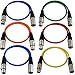 GLS Audio 2ft Patch Cable Cords - XLR Male to XLR Female Color Cables - 2' Balanced Snake Cord - 6 Pack