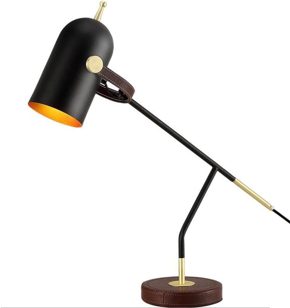 Atmko®Desk Lamp E27 Bedside Lamp Nordic Postmodern Simplicity Adjustable Black Electroplating Baking Paint Iron Table Lamp and Creative Leather Base for Office Home Reading Study Work