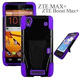 ZTE Max+ Plus Case , Boost Max+ Plus Case, Luxca (Tm) Hybrid Heavy Duty Rugged Impact Advanced Armor Soft Silicone Cover Hard Snap On Case with Kickstand Tuff Symbiosis (Purple / Black Y Stand)