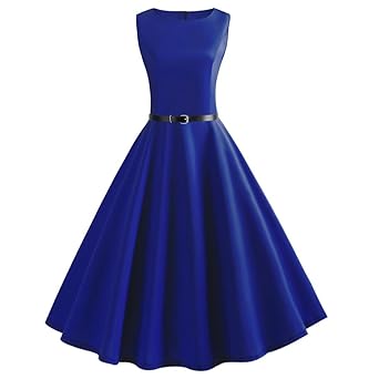 ESAILQ Frauen Vintage ärmellose O Neck Abend Vintage Kleid Party Prom Swing Kleid