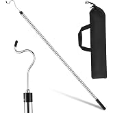 Clothes Hook Pole, Extendable from 35" to 50" Stainless Steel Closet Pole Reacher with S-Shaped Hook for Hanging Clothes, Plants, Lights