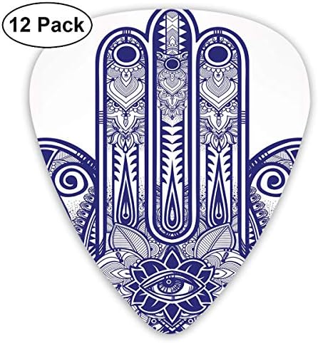 Guitar Picks12pcs Plectrum (0.46mm-0.96mm), Arabic Art Design Elements Ancient Antique Ethnic Amulet Cabala Magic Themed Sign,For Your Guitar or Ukulele