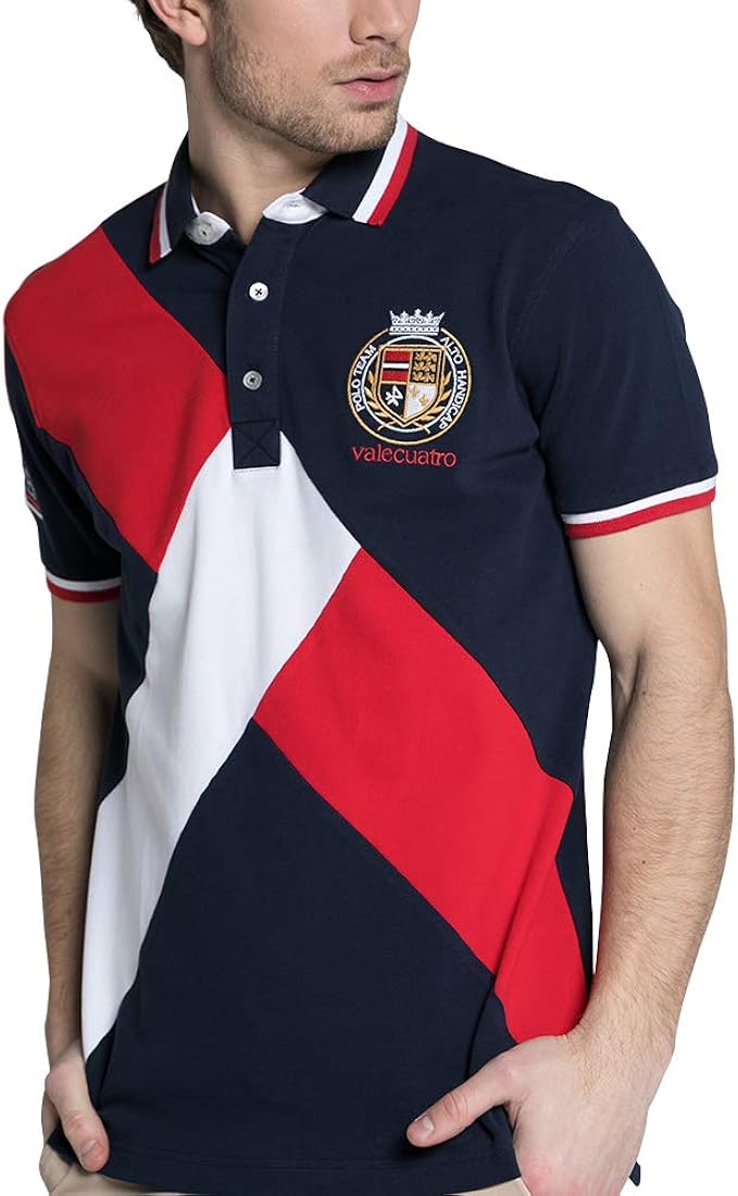 Buy valecuatro Collared Polo Shirt with Geometrical Design, 100 Cotton Navy Blue at Amazon.in