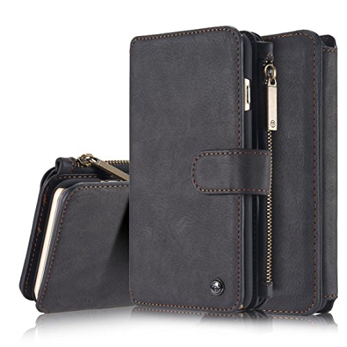 GBSELL Removable Zipper Flip Leather Wallet Case Cover (Black)