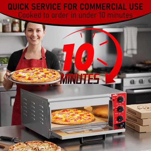 CROSSON Electric Pizza Oven 16 Inches, Professional Electric Pizza Oven in Stainless Steel 230 V/2000 W with Stone and Handle, for Indoor Restaurant Cooking Home Kitchen