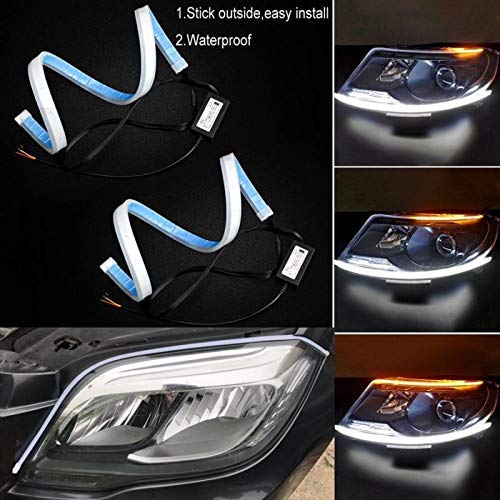 2X60CM Car Flexible Switchback Slim side LED Strip Light Headlight Sequential