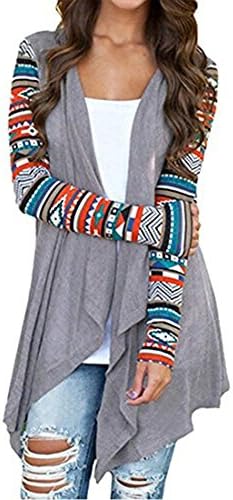 Womens Printed Knit Cardigans High Low Long Sleeve Boho Open Front Blouses Sweaters (X-Large, Grey)