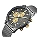 Men's Watch 1611 Stainless Steel Calender Alloy Business Formal Wrist Watches for Man (Black Gold)