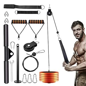 KOVEBBLE Fitness LAT and Lift Pulley System with Loading Pin Tricep Strap Bar Cable Rope Machine for Muscle Strength…