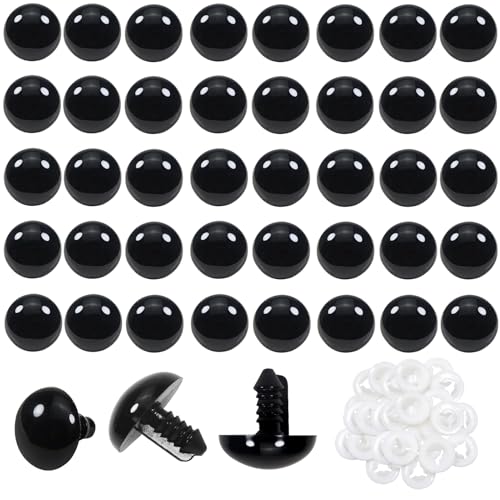 TOAOB 40pcs 24mm Large Black Plastic Safety Eyes for Amigurumis with Washers Craft Crochet Eyes for Crocheting Stuffed Animals Crocheting Crafts Doll Making