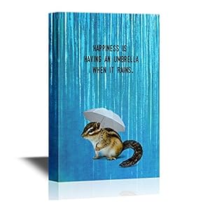 Canvas Wall Art - Funny Chipmunk with Umbrella - Gallery Wrap Modern Home Art | Ready to Hang - 12x18 inches