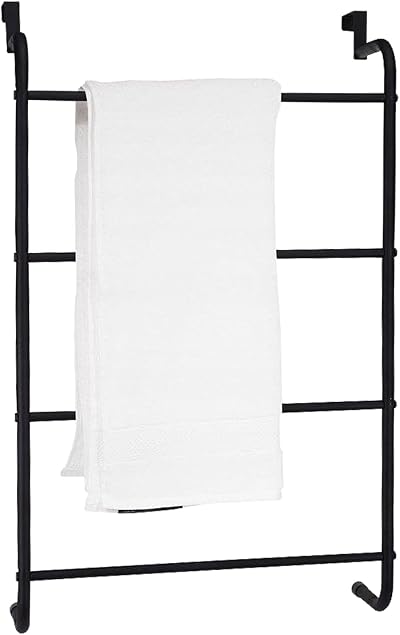 AGP 4 Tier Over Door Towel Rack Bathroom Rail Black Metal No Drill 73x44cm