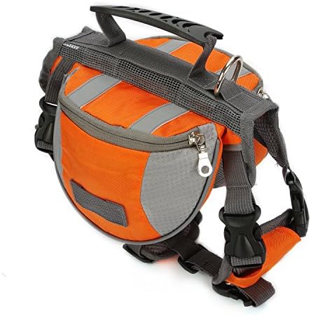 DoggieKit Saddle Bag Dog Backpack Adjustable Pet Carrier Vest with Pockets for Hiking, Training, Jogging, Camping &amp; Traveling | Heavy Duty &amp; Comfortable (Large, Orange)