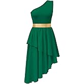 ELLYDOOR Praise Dance Overlays Dress for Women One Shulder Sleeveless Irregular Flowy Hem Worship Lyrical Dance Costume