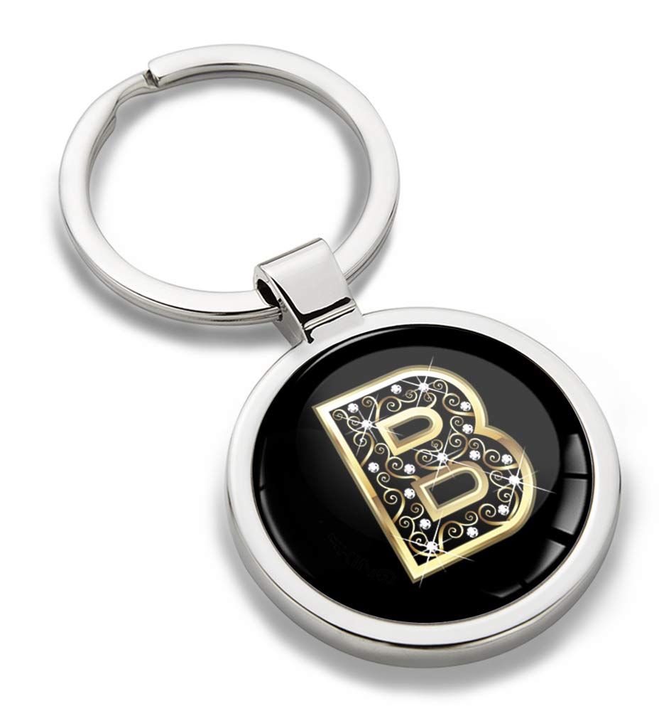 Biomar Labs Letter Keychain Alphabet Initial Keyring 3D Metal Stainless Steel Personalised Initials Charm for Car Keys and House Keys Available in Gold (B in Gold KK 54)
