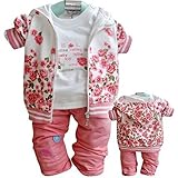 3Pcs Baby Kids Girls Tops +T shirt + Pants Set Girls Peony Autumn Suit Outfits
