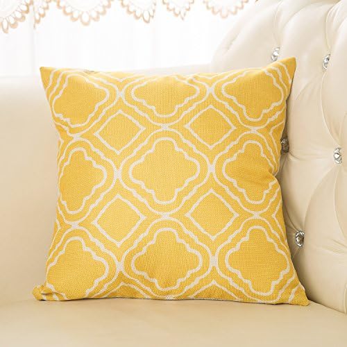 Cotton Linen Decorative Throw Pillow Case Cushion Cover Argyle Pattern Lemon Square