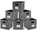 Homyfort Foldable Cloth Storage Bins Cubes, 12x12 Fabric Boxes Baskets Container for Toys,Closet,Shelf,Nursery with Dual Plastic Handles,Black with Pattern Large Set of 6