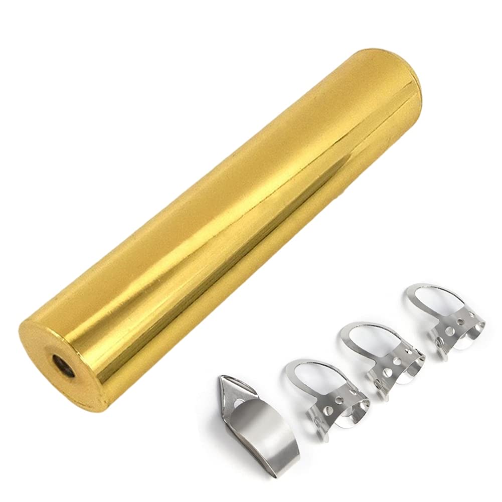 Alnicov Stainless Steel Tone Bar Guitar Lap Slide Solid Roundnose Tone bar with 3 Finger Pick + 1 Thumb Pick for Guitar Bass(Gold)