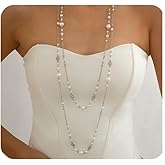 2Pcs Layered Pearl Long Chain Necklace for Women,Fashionable Exquisite Ethnic Beaded Statement Necklace,Bridal Wedding Pearl Jewelry Accessories Gifts