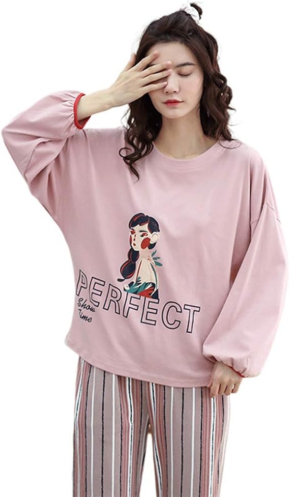 Amazon パジャマ レディース おしゃれ 上下セット 部屋着 通気 柔らかい 快適 ルームウェア ファッション 綿 部屋着 入院用 ナイトウェア ピンク L パジャマ ルームウェアセット 通販
