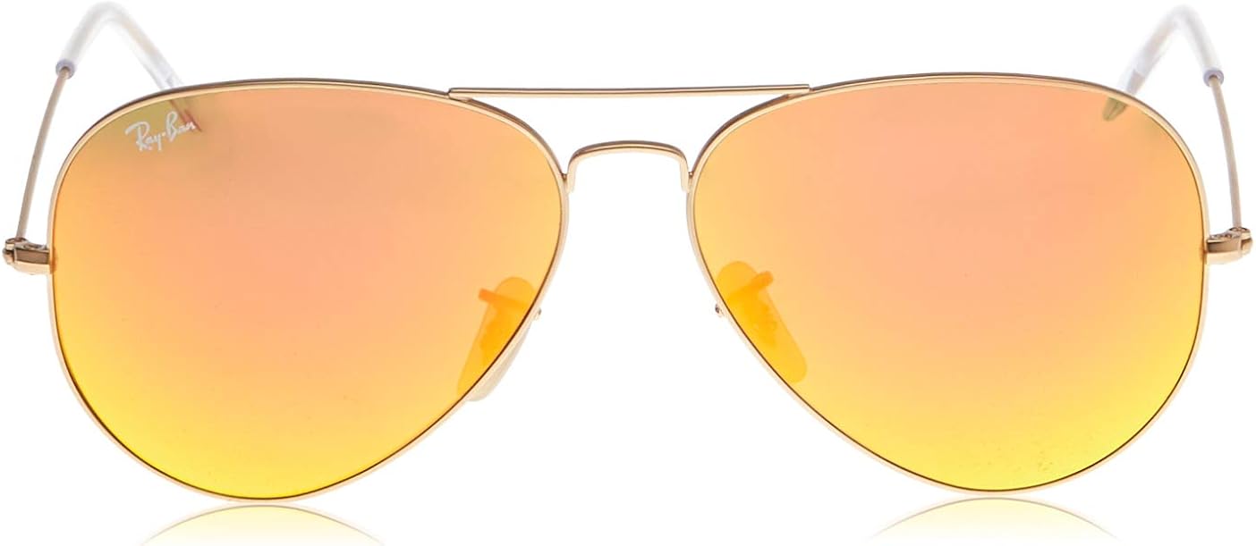 Ray-Ban RB3025 Classic Mirrored Aviator Sunglasses, Matte Gold/Green/Violet, 58 mm: Shoes