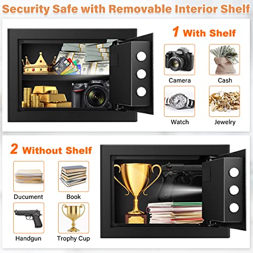 25L Safe for Home with Fireproof Waterproof Wallet, Digital Safe Safe with Removable Shelf and Alarm System, Wall Safe, Furniture Safe for Cash, Medication, Jewellery, A4 Documents