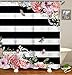 LIVILAN Black White Stripes Shower Curtain Set with 12 Hooks Fabric Bath Curtains Pink Flowers Decorative Thick Bathroom Curtain 70.8