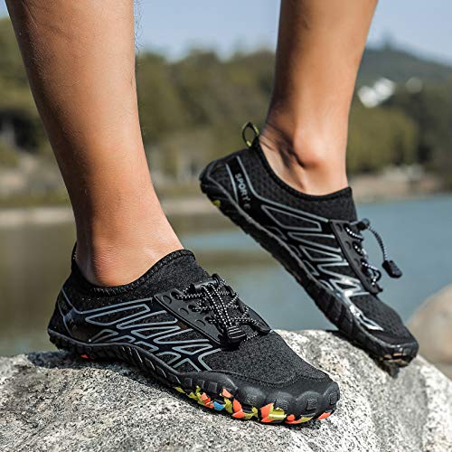 Bopika Water Shoes Sports Quick Dry Barefoot Shoes Diving Swim Surf Aqua Walking Beach for Mens Womens (12 M US Men, WG-Black)