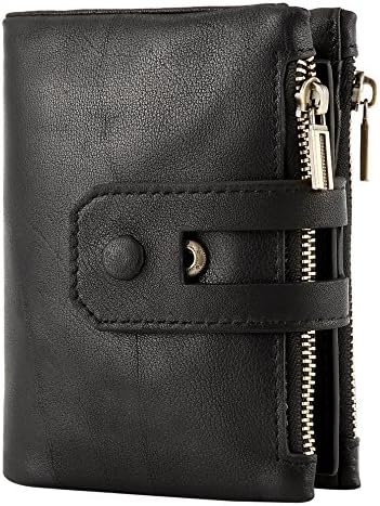 Wallet For Men Double Zipper Pocket Genuine Cowhide Leather Bifold RFID Blocking
