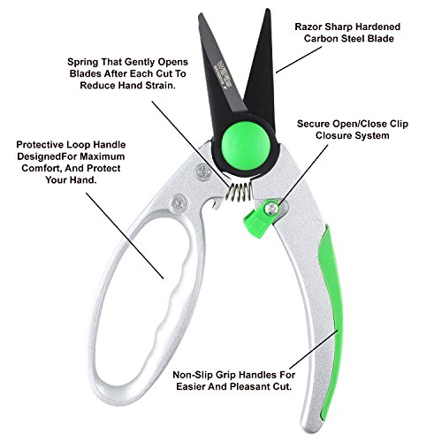 WilFiks Garden Pruning Shears - 8" Classic Hand Pruner - Secateurs Steel Gardening Scissors with Comfortable Handle and Shock Absorbing Spring - Branch, Stem and Tree Trimmer Hand Tool
