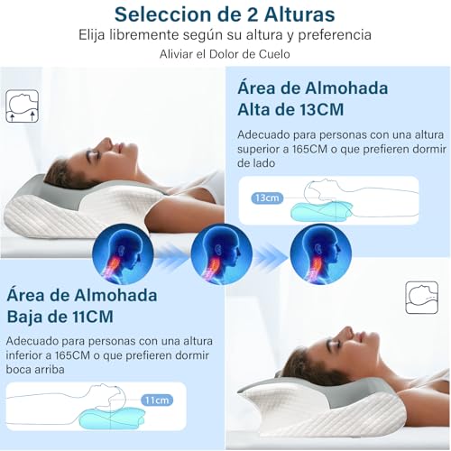 GALASALA Almohada Memory Foam, Almohada Cervical para Aliviar el Dolor de Cuello, Almohada Ortopédica Ergonómica para Personas Que Dormir de Lado, Boca Arriba o Boca Abajo, con Fundas de Almohada
