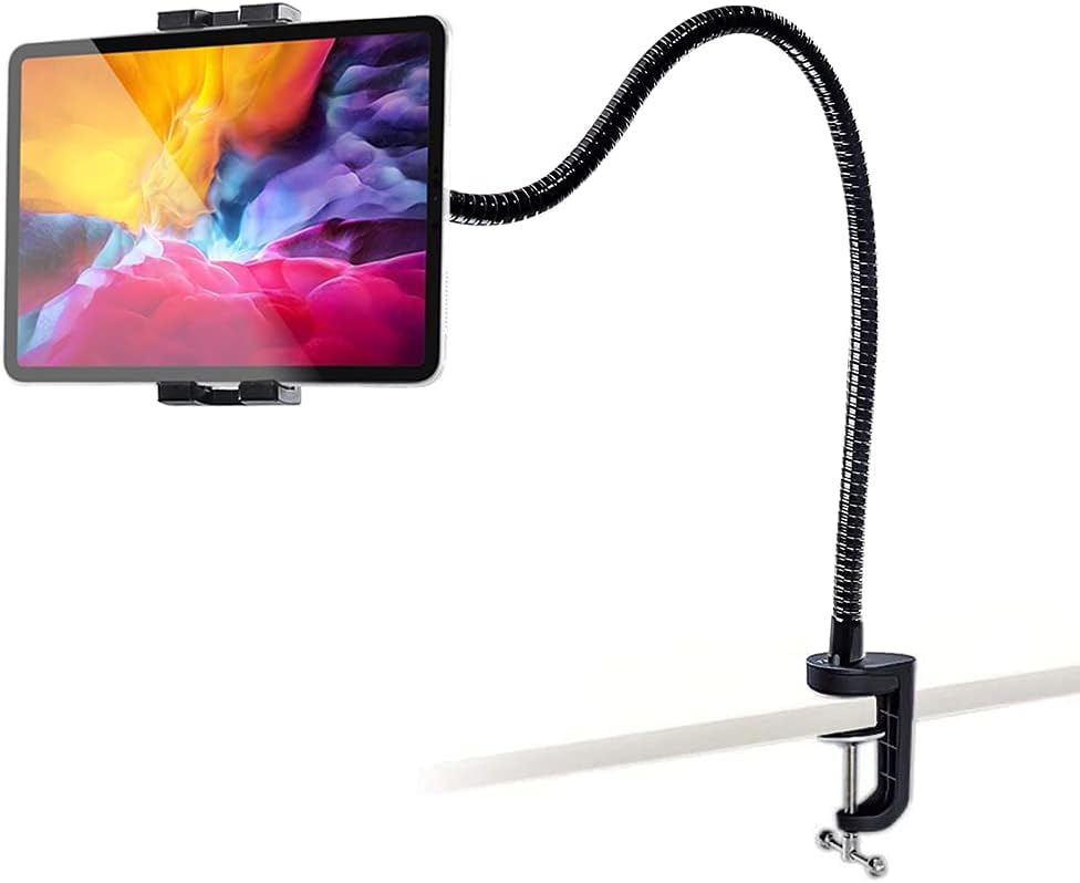 Gooseneck Arm Tablet Holder, woleyi 50cm Flexible Long Lazy Tablet Mount Stand, Adjustable Bed Desk Phone Clamp for iPad Pro 9.7, 10.5, 12.9 Air Mini, iPhone, Galaxy Tabs, Switch More 4-13 inch