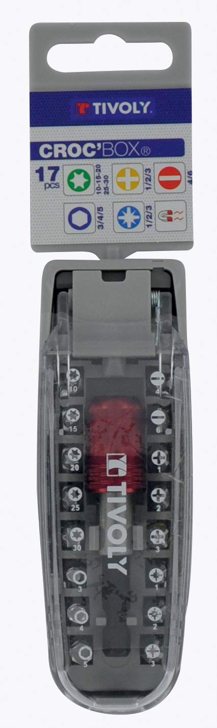 TIVOLY 11501570028 Set of 17 Hexa Screwdriver Bits 6.35mm Croc Box