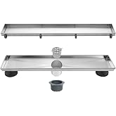 Neodrain 18" Brushed Linear Shower Drain,2-in-1 Flat&amp; Tile Insert Cover | 304 Stainless Steel,Fast Drainage, Durable,Rectangle Shower Floor Drain with Adjustable Feet,Hair Strainer,Fits Bathrooms