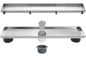 Neodrain 18-Inch Linear Shower Drain- with 2-in-1 Flat & Tile Insert Cover, Brushed 304 Stainless Steel Rectangle Shower Floor Drain,Floor Shower Drain