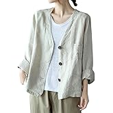 IDEALSANXUN Womens Oversized Cotton Linen Blazer Casual Long Sleeve Spring Jackets