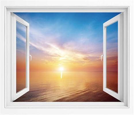 Amazon 日の出の装飾 絵画風 壁紙ポスター はがせるシール式 180x140 Cm 魔法の地平線海景湾海沿岸チャームスカイ静かな夏のイメージ 立体デザイン シール Pvc壁紙 インテリア雑貨 賃貸okオレンジブルー ウォールステッカー オンライン通販