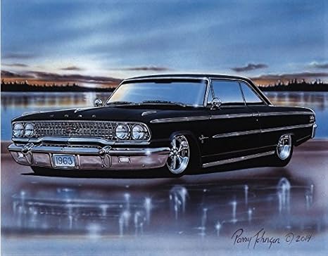 Amazon Com 1963 Ford Galaxie 500 Sports Hardtop Muscle Car Art Print Black 11x14 Poster Posters Prints