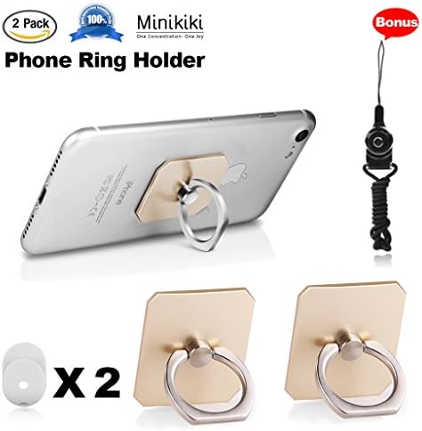 MiniKIKI Phone Finger Holder, 2 Packs Phone Ring Stand Holder, Phone Ring Spinner, Phone Ring Holder, 360° Rotation Phone Finger Grip, Phone Kickstand, 1 Lanyard As Bonus, for Phone, iPad (Rose Gold)