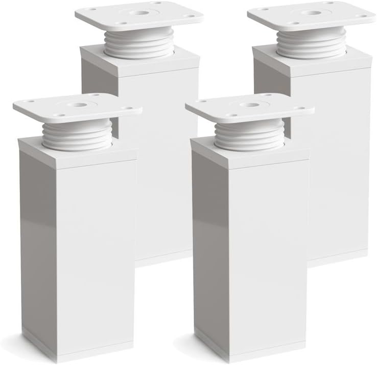 sossai® Design Furniture feet MFV1 | Height Adjustable | Set of 4 | Square Profile: 40 x 40 mm | Color: White | Height: 100mm (+ 20mm) | Material: Aluminum | High Quality Wood Screws Included