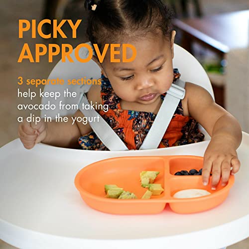 Boon Chow Silicone Plate Set 3 Unbreakable Divided Toddler Plates Baby Plates for 6 Months