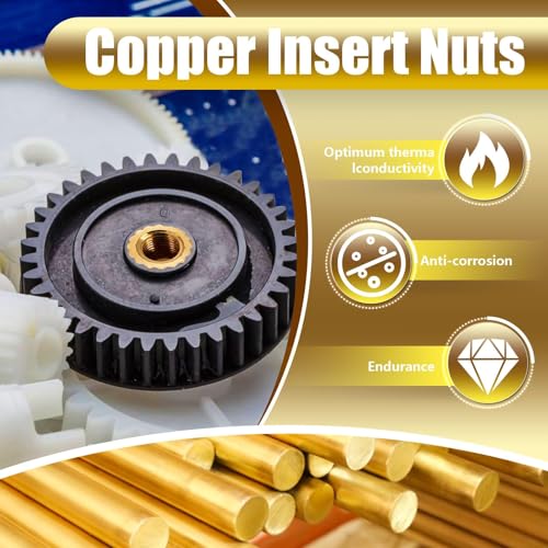 KongJies Thread Knurled Nuts, M3Threaded Inserts, 100 Pcs Knurled Brass Nuts, 3D Printing Brass Nuts for Wood, Plastic, Metal, Sheet Metal