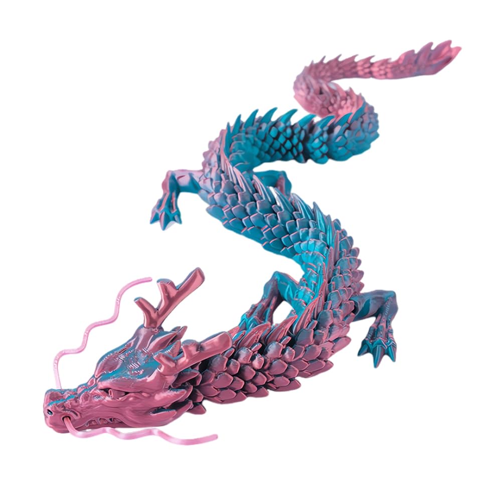SLPERJE 3D Printed Dragon Figure, Flexible Articulated Dragon Toy Model, Gifts for Adults and Kids (Greenish-Pink)